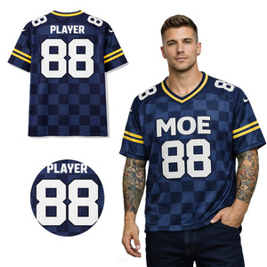 Maillot de football américain bleu nuit à carreaux, personnalisé, respirant, en polyester, pour équipe, tenue sportive tendance - Product Image 1