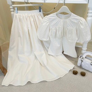 Elegante Conjunto de Blusa y Falda para Mujer, Falda Larga sin Mangas con Corte en A, Atuendo Casual 100% Algodón con Detalle de Volantes - Product Image 5