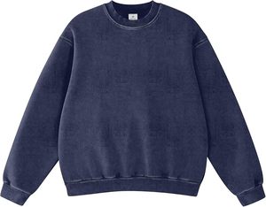 เสื้อสเวตเชิ้ตคอกลมสีดำฟอกสีทรงโอเวอร์ไซส์ ผ้าฟลีซคุณภาพสูง 100% คอตตอน เนื้อหนา สไตล์วินเทจ ล้างสีแบบแอซิดวอช - Product Image 1