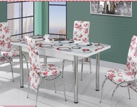 Ensemble de table à manger extensible moderne Ibiza avec 4 chaises, plateau en verre trempé, pieds en métal - Meubles de salle à manger durables pour la maison
