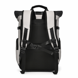 Minimalist Roll Top <b>Backpack</b> Nylon Water Resistant Laptop Compartment 20-39L Unisex Shoulder <b>Straps</b> Handle - Product Image 4