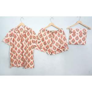 Conjunto de Pijama de Verano para Mujer, Transpirable, 100% Algodón, Manga Corta, Estampado Floral, Camiseta de Dormir Suave de Secado Rápido, Lavable a Máquina - Product Image 1