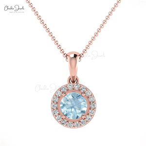 จี้พลอยอะความารีนทรงกลม 4 ด้าน พร้อมเพชรล้อมทองคำ 14k ลดราคาพิเศษ ของขวัญสุดเพอร์เฟคสำหรับวันครบรอบ - Product Image 2