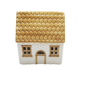 Portavelas Rústico de Cerámica Pintado a Mano, Personalizado, con Techo Dorado, Adorno de Casa de Pueblo, OEM ODM, Venta al Por Mayor para Festividades - Product Image 1