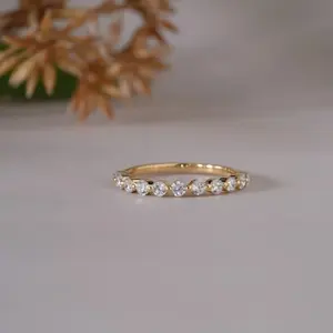 Minimalist 14K Yellow Gold Round Cut Moissanite Wedding Band Modern Bezel Set <b>Stacking</b> <b>Ring</b> for Women Elegant Jewelry Gift - Product Image 5