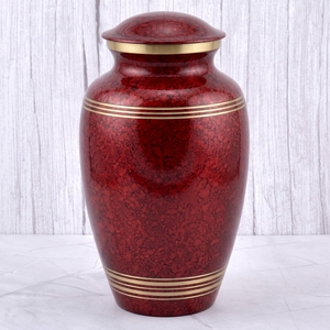 Urna funeraria para adultos de latón con rayas horizontales rojas y plateadas, con superficie mate para cenizas humanas, urna conmemorativa para funerales. - Product Image 2