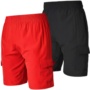 Shorts pour hommes, taille élastique, séchage rapide, couleur unie, style bermuda, décontractés, en polyester tissé - Product Image 2