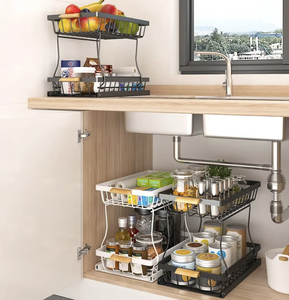 OEM/ODM Étagère de rangement coulissante double niveau pour cuisine vietnamienne, organisateur de plan de travail et d'évier sur pied pour usage domestique - Product Image 3