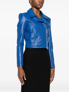 Chaqueta de Motociclista de Cuero con Grabado de Cocodrilo Azul para Mujer, con Cierre de Cremallera, Cuello Camisero, Manga Larga, Estilo Otoñal - Product Image 4