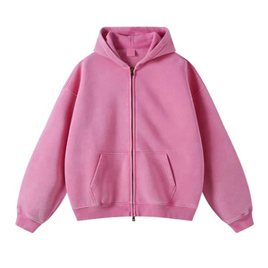 Sweat-shirt à capuche pour homme en coton 100% avec fermeture éclair, logo de marque imprimé sur mesure, effet délavé vintage, coupe décontractée ample, vente en gros - Product Image 3