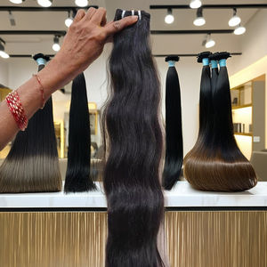 100% Cuticle alaigned indian Raw hair <b>weaving</b> from india.<b>Machine</b> double weft virgin natural wavy single donor hair extension - Product Image 1