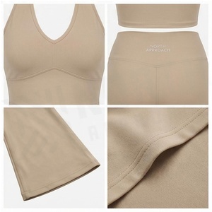 2 Piece Yoga Set Halter Neck Crop Top High Waist Full Length <b>Flared</b> <b>Leggings</b> Solid Color Seamless Sportswear Women's Activewear - Product Image 4