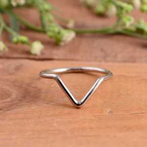 Minimalist 925 Sterling <b>Silver</b> Chevron Dainty V Shape <b>Stacking</b> <b>Ring</b> Unisex Geometric Wishbone Band Wedding Anniversary Gift - Product Image 1