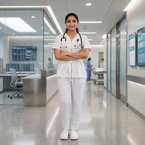 Conjunto de Uniforme Médico Personalizado para Mujer, de Algodón Tejido, Cuello en V, Cierre de Cremallera, Mangas Plegadas, Cinturón, Ropa de Trabajo para Enfermería, OEM - Product Image 1