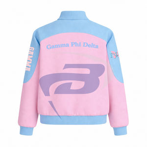 Chaqueta de sarga de algodón estilo carreras Gamma Phi Delta GPD Sorority, ropa griega, chaqueta de carreras con cuello alto y bloques de color para hermandades - Product Image 3