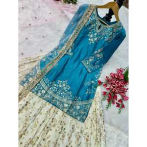 Ropa tradicional china de diseñador-Top de ropa de fiesta bordada-Parte inferior y Dupatta - Product Image 3