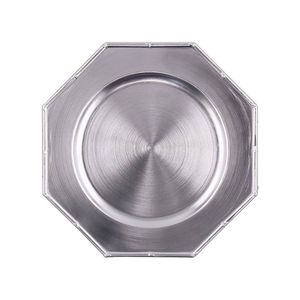 Assiette de service octogonale de luxe en acier inoxydable argenté avec bordure métallique pour mariage et événements, sous-assiette de table - Product Image 1