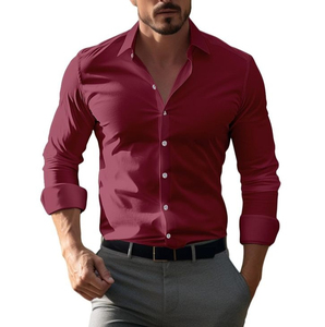 Camisa de Vestir para Hombre, Corte Entallado, Algodón, Lisa, de Secado Rápido, Transpirable, para Negocios, Color Sólido, con Botones - Product Image 3