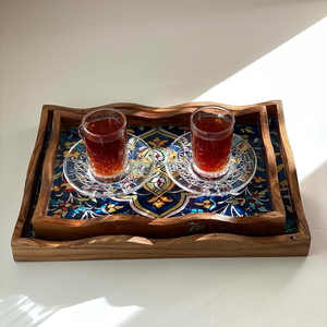 Bandeja de servicio minimalista moderna y duradera segura para alimentos de madera de acacia Natural pulida de alta calidad personalizada, Mesa para el hogar - Product Image 4