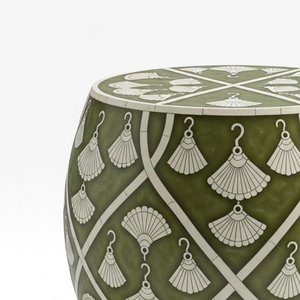 Table d'appoint ronde artisanale en os incrusté – Table d'appoint motif lotus ivoire, tabouret décoratif de luxe pour salon et chambre - Product Image 5