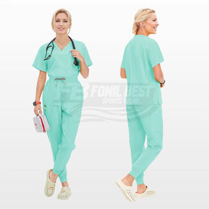 Tenues médicales unisexes en polyester et élasthanne tricotées avec logo personnalisé – Ensembles infirmiers, médecins, dentistes, hôpitaux – Blouse et pantalon de jogging - Product Image 6