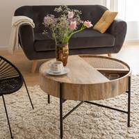 Table basse ronde Vandana Aston Vista en bois et cannage