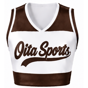 Maillot de cheerleading noir sublimé sans manches, tenue de sport athlétique pour équipe, uniforme de compétition et d'entraînement, haut de performance avec numéro - Product Image 1