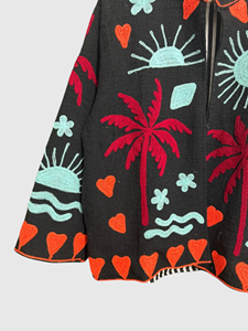 Veste noire à col mandarin brodée à la main avec motif palmier, manches chauve-souris, grande taille, pour femme, tenue d'été - Product Image 4