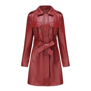 Collar Fly Solid Color Long Sleeve Loose Casual Fashion PU <b>Leather</b> - Product Image 3