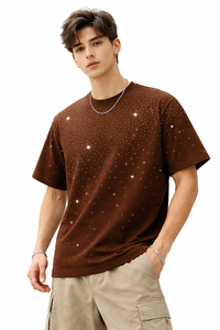 New <b>Design</b> Brown Custom Print Men's Oversized Fit Cotton Short Sleeve T-Shirt Rhinestone <b>Design</b> Streetwear Casual Summer tee - Product Image 2
