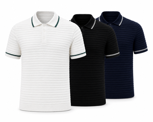 Polo de punto acanalado de manga corta para hombre, transpirable, ligero, de poliéster/algodón, con cuello en bloques de color, estilo casual. - Product Image 4