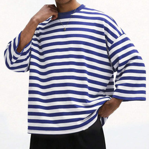 Hot Sale Men's Oversized Striped Long Sleeve T-Shirt O-Neck Knitted Cotton Plus Size Casual Wear Men's Stripped Wholesale Shirt - Product Image 1