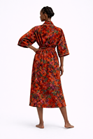 Robe élégante et luxueuse pour femme, grande taille, style vintage décontracté, respirante, imprimée à la main motif floral, col en V, manches mi-longues, longueur genou, en velours