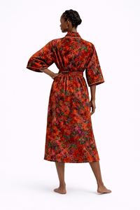 ชุดคลุมกิโมโนกำมะหยี่พิมพ์ลายด้วยมือ สไตล์วินเทจ หรูหรา นุ่มสบาย ระบายอากาศได้ดี สำหรับผู้หญิงไซส์พลัส แขนครึ่งตัว ยาวถึงเข่า - Product Image 6