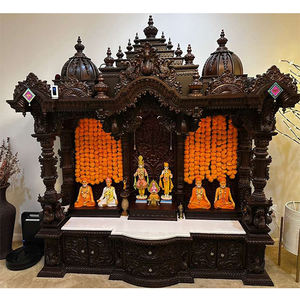 Mandir de Lujo Estilo Surindio en Madera de Teca para el Hogar, Gabinetes de Almacenamiento Tradicionales Tallados a Mano Personalizados en EE. UU. - Product Image 1