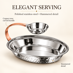 Plateau de service et de trempage en acier inoxydable martelé, bol de service en métal avec poignée pour table à manger et usage en restaurant - Product Image 2