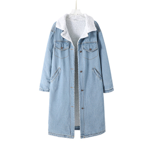 Abrigo Largo de Mezclilla para Mujer, Forrado de Felpa, Cuello Camisero, Cierre de Botones, Chaqueta Casual de Invierno - Product Image 6