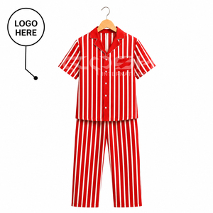 Cosh International Custom Logo Sorority Sisterhood Red <b>White</b> Striped <b>2</b>-<b>Piece</b> Short Sleeve Pajamas <b>Set</b> Classic Turn-Down Collar - Product Image 1