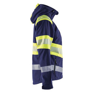 Unisex <b>High</b> <b>Visibility</b> Reflective <b>Softshell</b> Safety <b>Jacket</b> Waterproof CE Certified Needle Detection Screen Printed Workwear Hood - Product Image 2