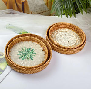 ถาดหวายลายมุกสุดหรู ถาดใส่อาหาร ถาดจัดเก็บของใช้ในห้องนอน ห้องน้ำ - Product Image 3