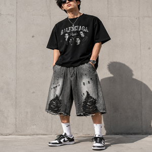 Short en jean délavé et vieilli personnalisé, nouveau style vintage tendance, qualité supérieure, pour unisexe, streetwear et tenue décontractée - Product Image 6
