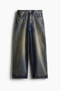 Jean en denim de coton coupe droite délavé foncé, taille mi-haute, coupe classique, couleur unie, style décontracté, logo au dos, respirant - Product Image 5