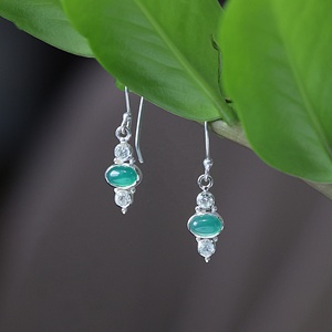 925 Sterling <b>Silver</b> Green Onyx & Topaz Oval <b>Drop</b> <b>Earrings</b> Handmade Gemstone Dangle Hook <b>Earrings</b> for Women - Product Image 2
