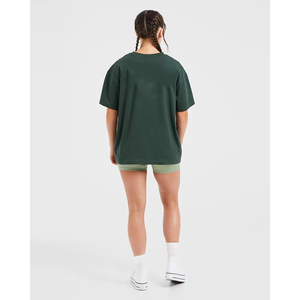 เสื้อยืดครอปโอเวอร์ไซส์สำหรับผู้หญิง ทรงหลวม คอวี แขนสั้น สีพื้น ผ้าถักเนื้อฝ้าย ระบายอากาศได้ดี ใส่ได้ทุกฤดู - Product Image 2