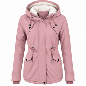 Veste parka d'hiver imperméable rose pour femme, doublée de polaire sherpa, à capuche, chaude, pour l'extérieur, avec poches, OEM, étiquette privée - Product Image 1