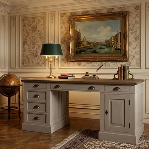 Sirajo <b>Solid</b> Teak <b>Wood</b> Eco-Friendly Office <b>Desk</b> 7-Drawer Storage Modern Minimalist Natural Finish for Office Home Workspace - Product Image 1