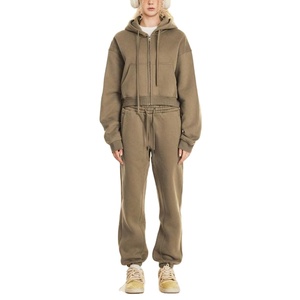 2026ชุดวอร์มผ้าคอตตอน100% มีฮู้ดผ้าฟลีซโอเวอร์ไซส์พร้อมเสื้อครอปท็อปฤดูใบไม้ร่วงฤดูหนาว - Product Image 1