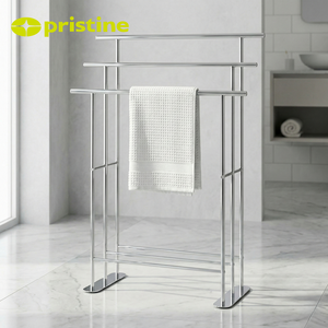 Freestanding Steel Towel <b>Rack</b> 3 Bars Mirror Polished Minimalist Bathroom Movable Towel Holder - Product Image 6