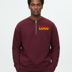 Sweat-shirt à col zippé pour homme, 100% coton, molleton épais, coupe ample, coupe-vent, pull-over uni, streetwear décontracté, logo personnalisé, vente en gros - Product Image 1
