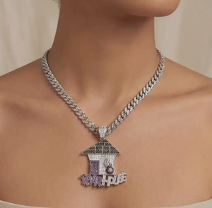 Collier pendentif en forme de maison serti de zircone cubique, micro-pavé, en laiton plaqué or, bijoux hip-hop pour hommes et femmes, cadeau de fête - Product Image 2
